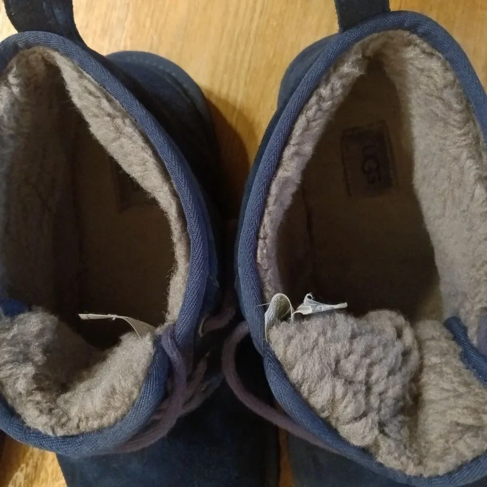 UGG Neumel Blue Suede Sheerling Lined Tie Up Chukka Boots Sz 12